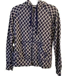 Roots Size Medium Full Zip Hoodie Blue Off White Geometric Pattern